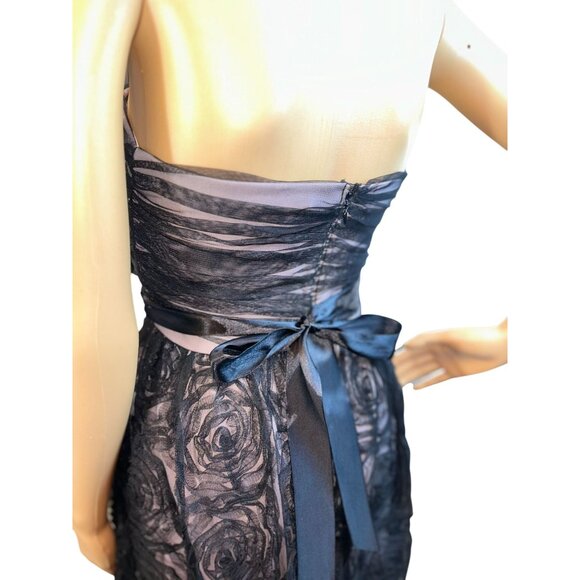 AUW Strapless Formal Dress with Black Tulle Rosette Overlay Size 5 - Picture 8 of 8